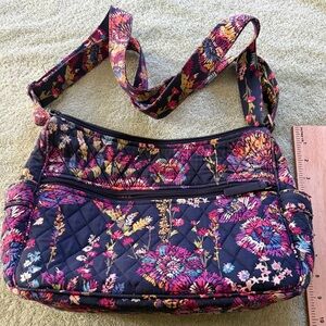 Vera Bradley Quilted Floral Shoulder Bag Navy Pink Cotton Purse